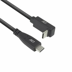 ACT AC7471 | USB 3.2 Gen 2 Kabel | USB-C (recht) naar USB-C (haaks boven/beneden) | 60W | 10Gbps | 1m | Zwart
