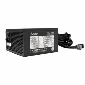 SBOX Voeding | 400W | 120 mm Fan | 140 mm Lengte | 24-pin + 4/8-pin CPU | 3× SATA | PCI-E 6-pin | Molex | Zwart Metaal | RETAIL